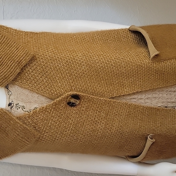 Vtg Camel Brown Shaggy Eyelash Knit One Button Sweater Waistcoat Vest - Picture 6 of 11